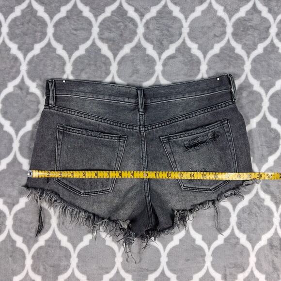 We The Free People Denim Cut Off Shorts Women Size 27 Black Distressed High Rise - Picture 7 of 10